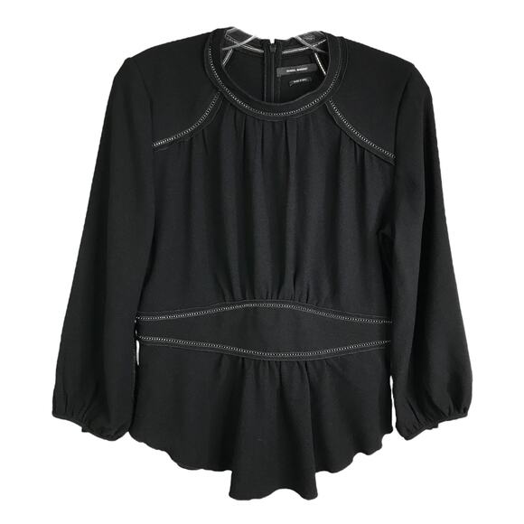 Isabel Marant Blouse top Womens 38 Black Puff Sleeves Cream Trim - Picture 1 of 7